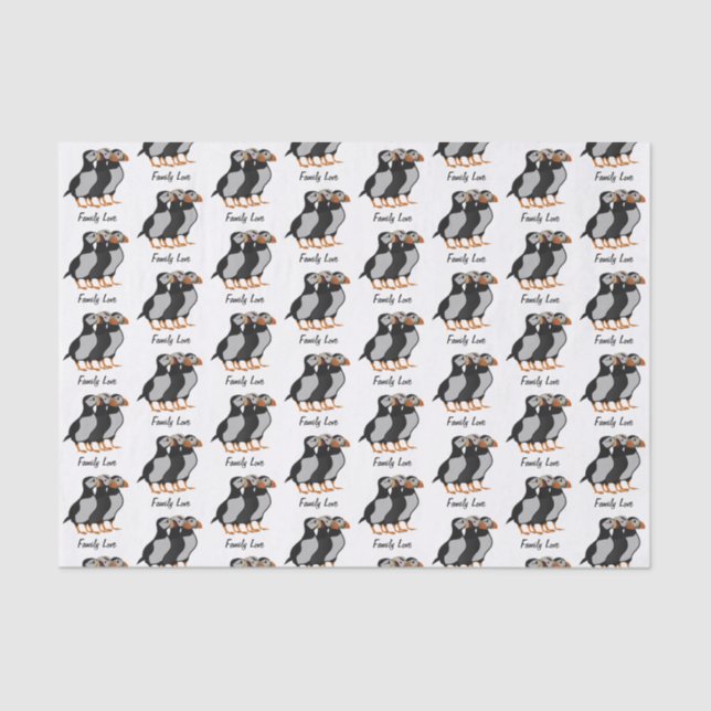 Three Adorable Puffin Standing Together Cartoon Tissue Paper (Front)