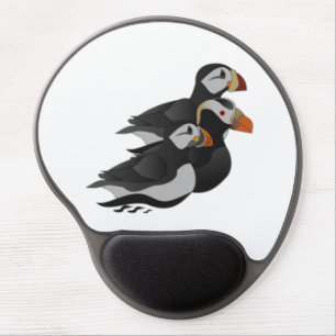 Three Adorably Friendly Puffins Swimming Cartoon Gel Mouse Pad