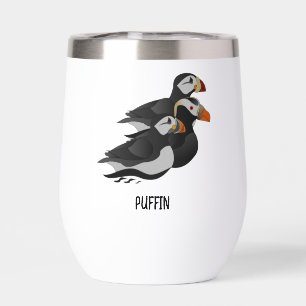Three Adorably Friendly Puffins Swimming Cartoon Thermal Wine Tumbler