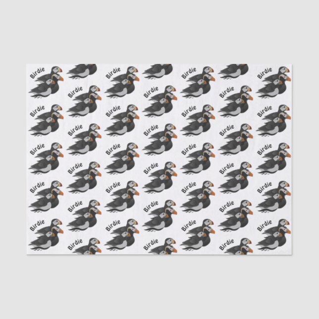 Three Adorably Friendly Puffins Swimming Cartoon Tissue Paper (Front)