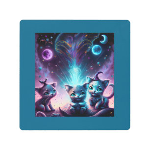 Three Alien Kittens In An Otherworldly Setting Metal Print