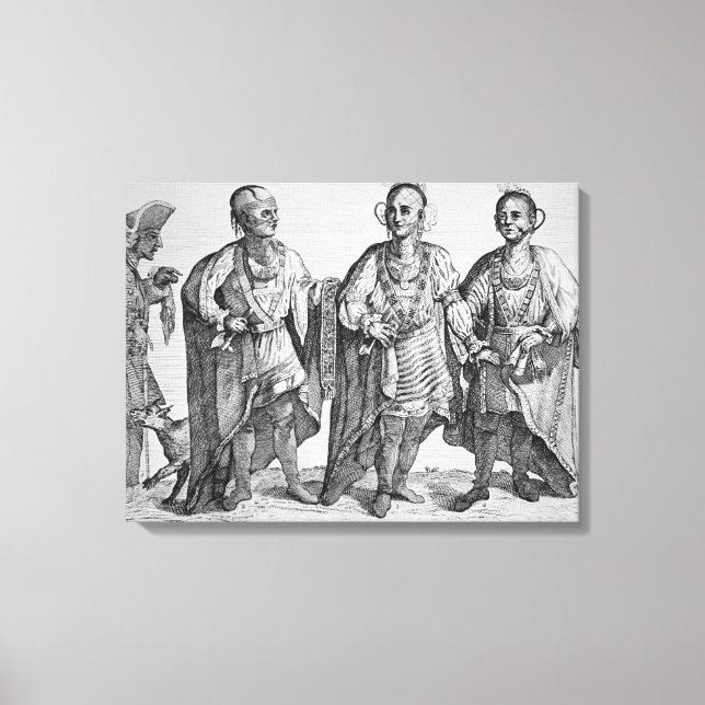 Three American Cherokee Chiefs, 1762 (engraving) Canvas Print (Front)