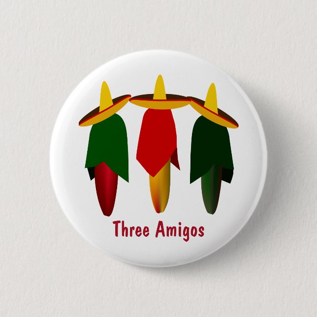 Three Amigos Hot Peppers Button (Front)