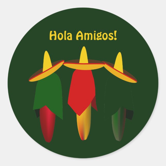 Three Amigos Hot Peppers Fiesta Classic Round Sticker (Front)