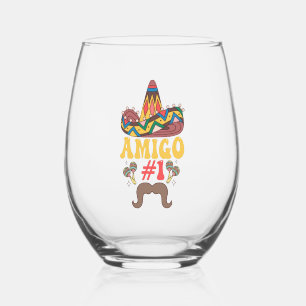 Three Amigos Mexican Funny Matching Cinco De Mayo  Stemless Wine Glass