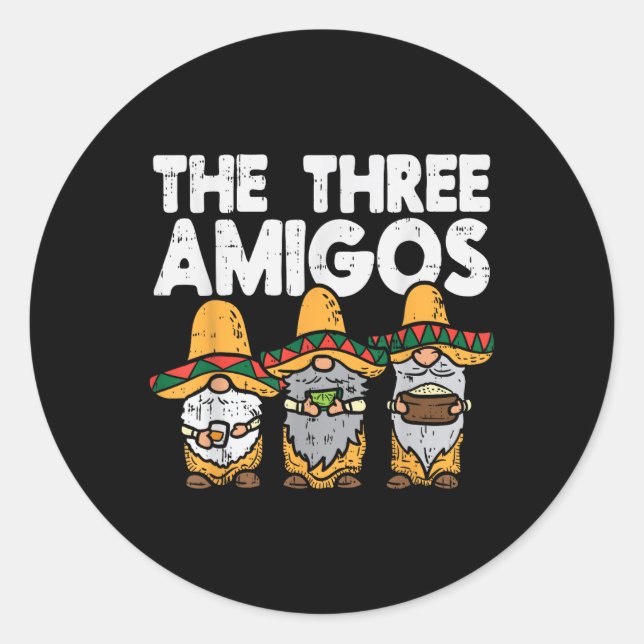 Three Amigos Mexican Gnomes Cute Cinco De Mayo Fie Classic Round Sticker (Front)