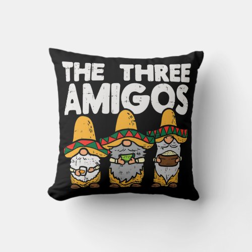 Three Amigos Mexican Gnomes Cute Cinco De Mayo Throw Pillow