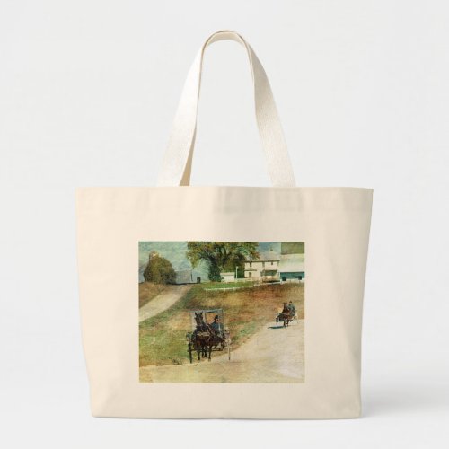 Three Amish Buggies Large Tote Bag
