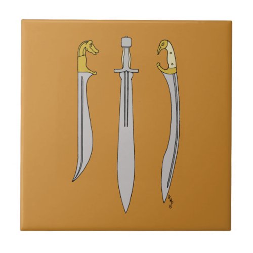 Three Ancient Greek Swords Ceramic Tile