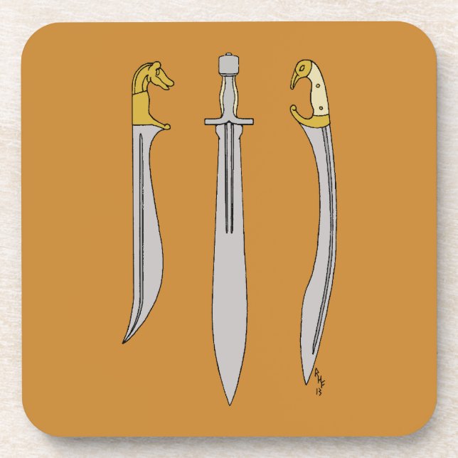 Three Ancient Greek Swords Drink Coaster (Front)