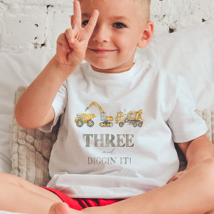 Three and Diggin' It Construction Birthday T-shirt