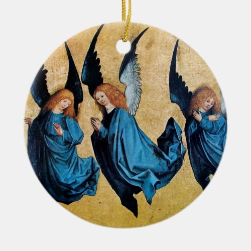 THREE ANGELS Blue Sapphire Ceramic Ornament