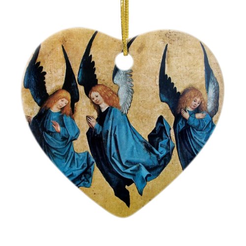 THREE ANGELS Blue Sapphire Heart Ceramic Ornament