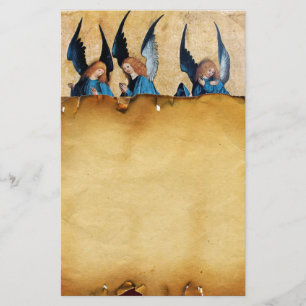 Three Angels in Blue,Brown Parchment Stationery