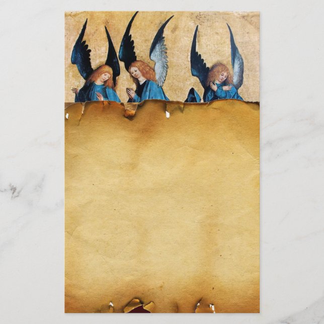 Three Angels in Blue,Brown Parchment Stationery (Front)