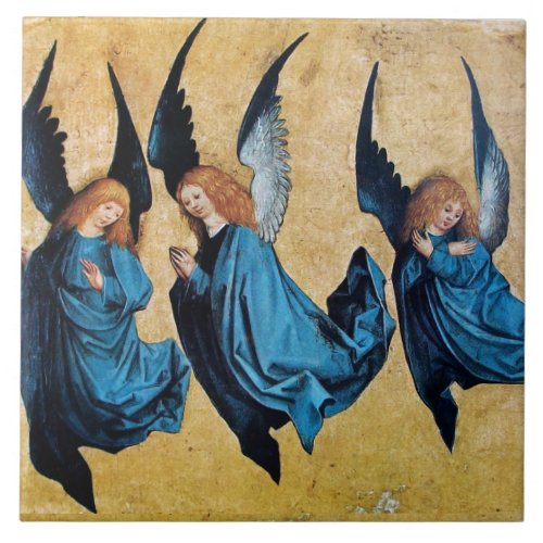 THREE ANGELS IN BLUE Christmas Ceramic Tile
