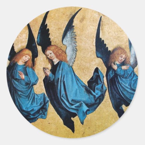 THREE ANGELS IN BLUE Christmas Holiday Classic Round Sticker