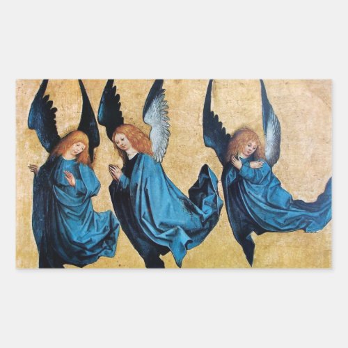 THREE ANGELS IN BLUE Christmas  Rectangular Sticker