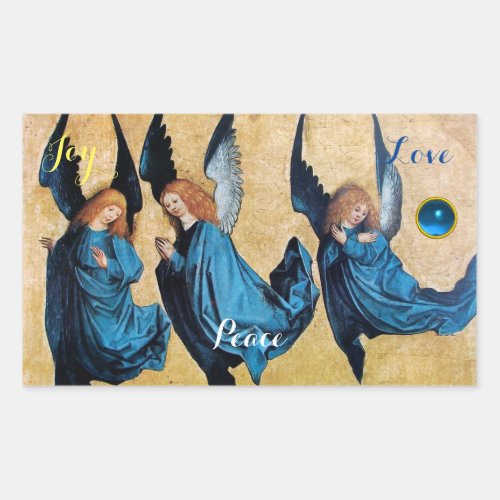 THREE ANGELS IN BLUE  Joy Peace Love Rectangular Sticker