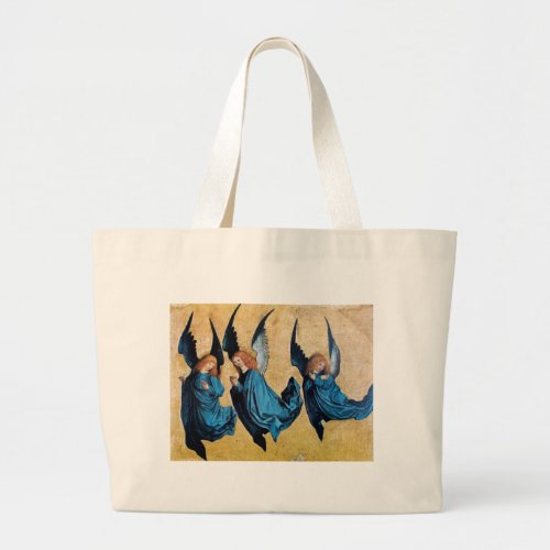 THREE ANGELS IN BLUE LARGE TOTE BAG