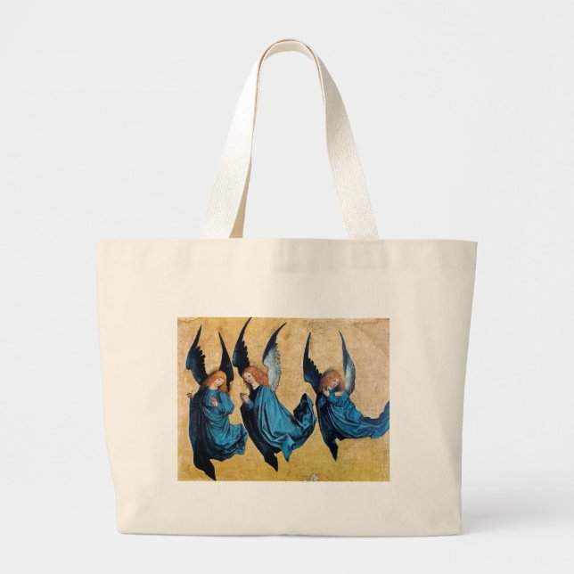 THREE ANGELS IN BLUE LARGE TOTE BAG (Front)