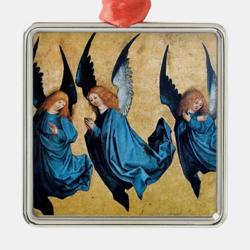 THREE ANGELS IN BLUE METAL ORNAMENT