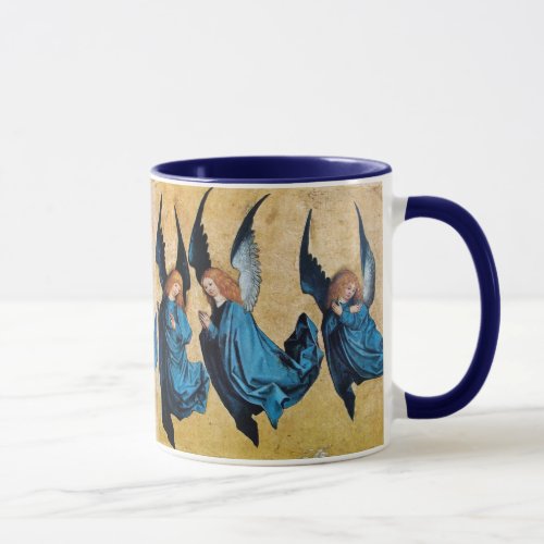 THREE ANGELS IN BLUE MUG