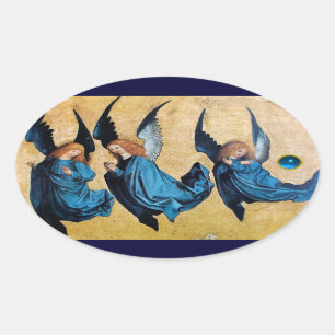 THREE ANGELS IN BLUE OVAL STICKER