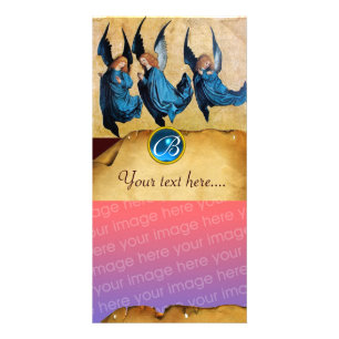 THREE ANGELS IN BLUE PARCHMENT Sapphire Monogram Card
