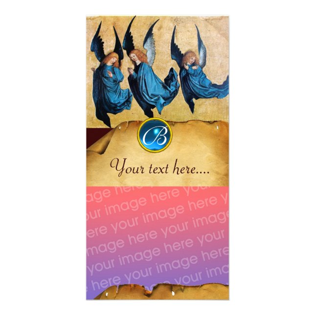 THREE ANGELS IN BLUE  PARCHMENT Sapphire Monogram Card (Front)