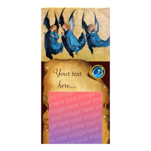 THREE ANGELS IN BLUE PARCHMENT Sapphire Monogram Card