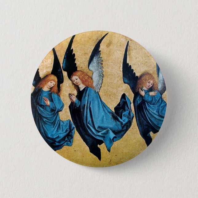 THREE ANGELS IN BLUE PINBACK BUTTON (Front)