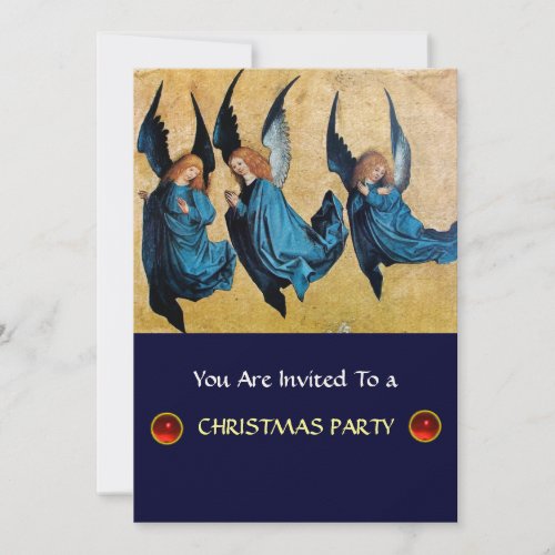 THREE ANGELS IN BLUE red rubyfelt paper Invitation