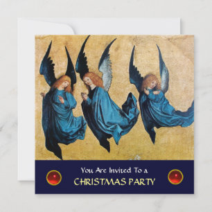 THREE ANGELS IN BLUE ,Red Ruby,felt paper Invitation