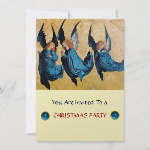 THREE ANGELS IN BLUE ,Sapphire,gold metallic Invitation