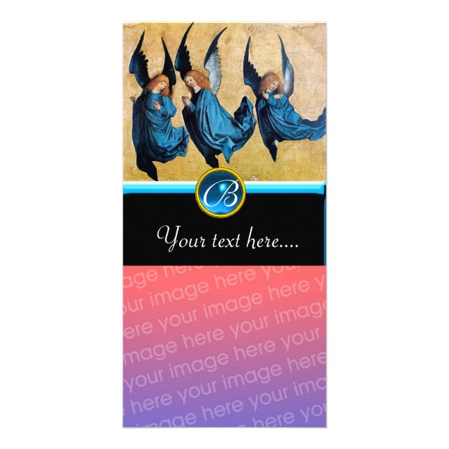 THREE ANGELS IN BLUE Sapphire Monogram Card (Front)