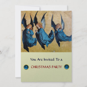 THREE ANGELS IN BLUE ,Sapphire,silver metallic Invitation