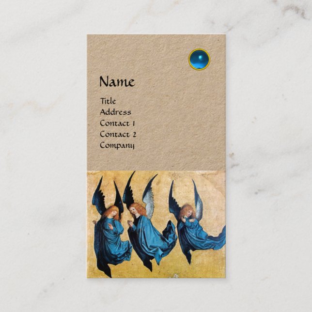 THREE ANGELS MONOGRAM, Blue Sapphire Kraft Business Card (Front)