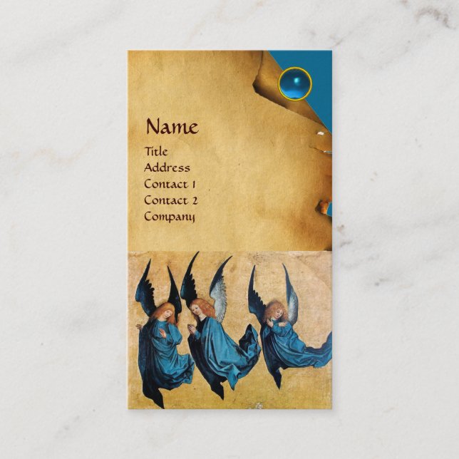 THREE ANGELS MONOGRAM,Parchment Blue Sapphire Business Card (Front)