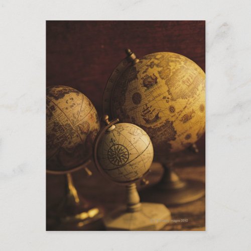 Three antique globes postcard