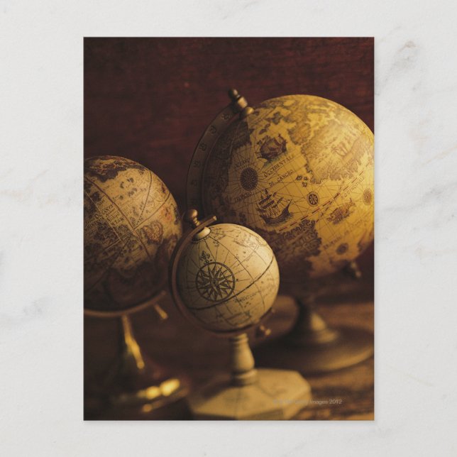 Three antique globes postcard (Front)