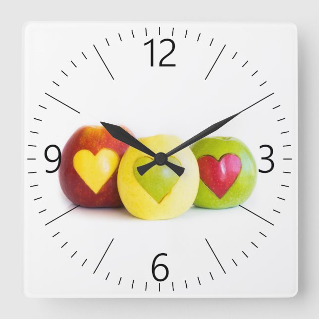 Three apples square wall clock (Front)