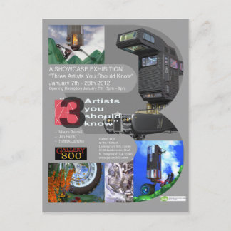 "Three Artists you should know" Showcase Postcard