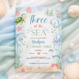 Three at the Sea Boy 3rd Birthday Invitation