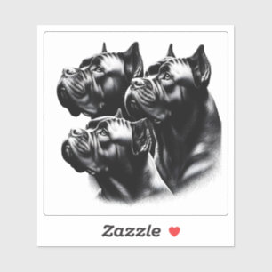 Three Attentive Dogs Looking up in Black and White Sticker