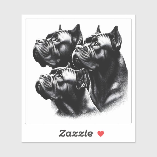 Three Attentive Dogs Looking up in Black and White Sticker (Sheet)
