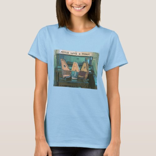 Three Autoharps Peace Love Music T_Shirt