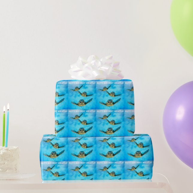 Three Baby Sea Turtles Swimming Birthday Wrapping Paper (Party Gifts)