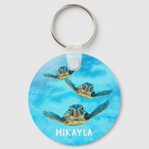 Three Baby Sea Turtles Swimming Keychain