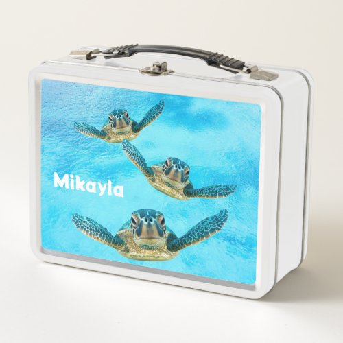 Three Baby Sea Turtles Swimming Metal Lunch Box